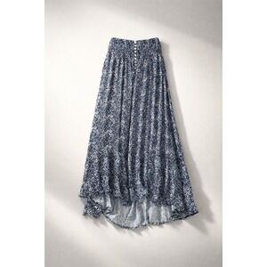Ava Christine Blue Smocked Front High Low Maxi Skirt Small Floral Boho Botanical